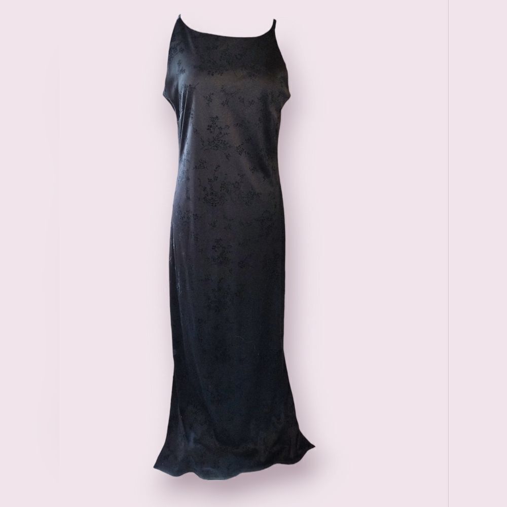 Gothic 90's Y2K Black Floral Whimsigoth Velvet Sleeveless Maxi Slip Dress